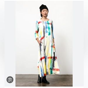 Abstract Brushstroke Maxi Dress - White Multicolor
